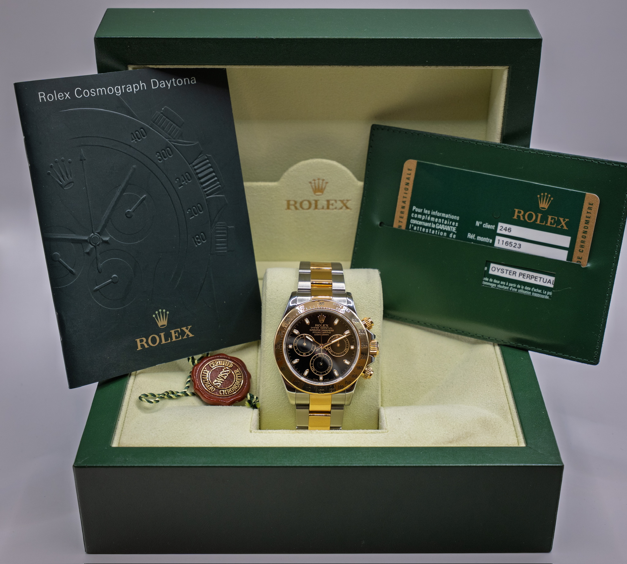 Rolex Daytona Gull/Stål Sort tallskive Ref. 116523