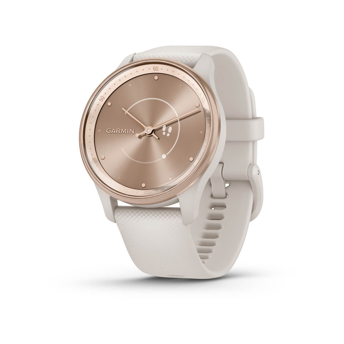 Garmin vívomove® Trend - Ramme i rustfritt stål og fargen Peach Gold med elfenbensfarget urkasse og silikonrem