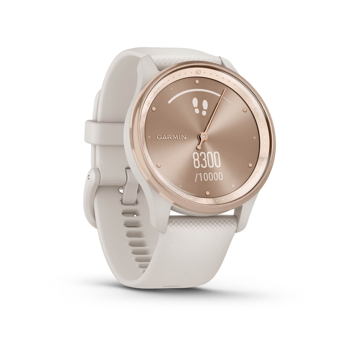 Garmin vívomove® Trend - Ramme i rustfritt stål og fargen Peach Gold med elfenbensfarget urkasse og silikonrem - Image 3