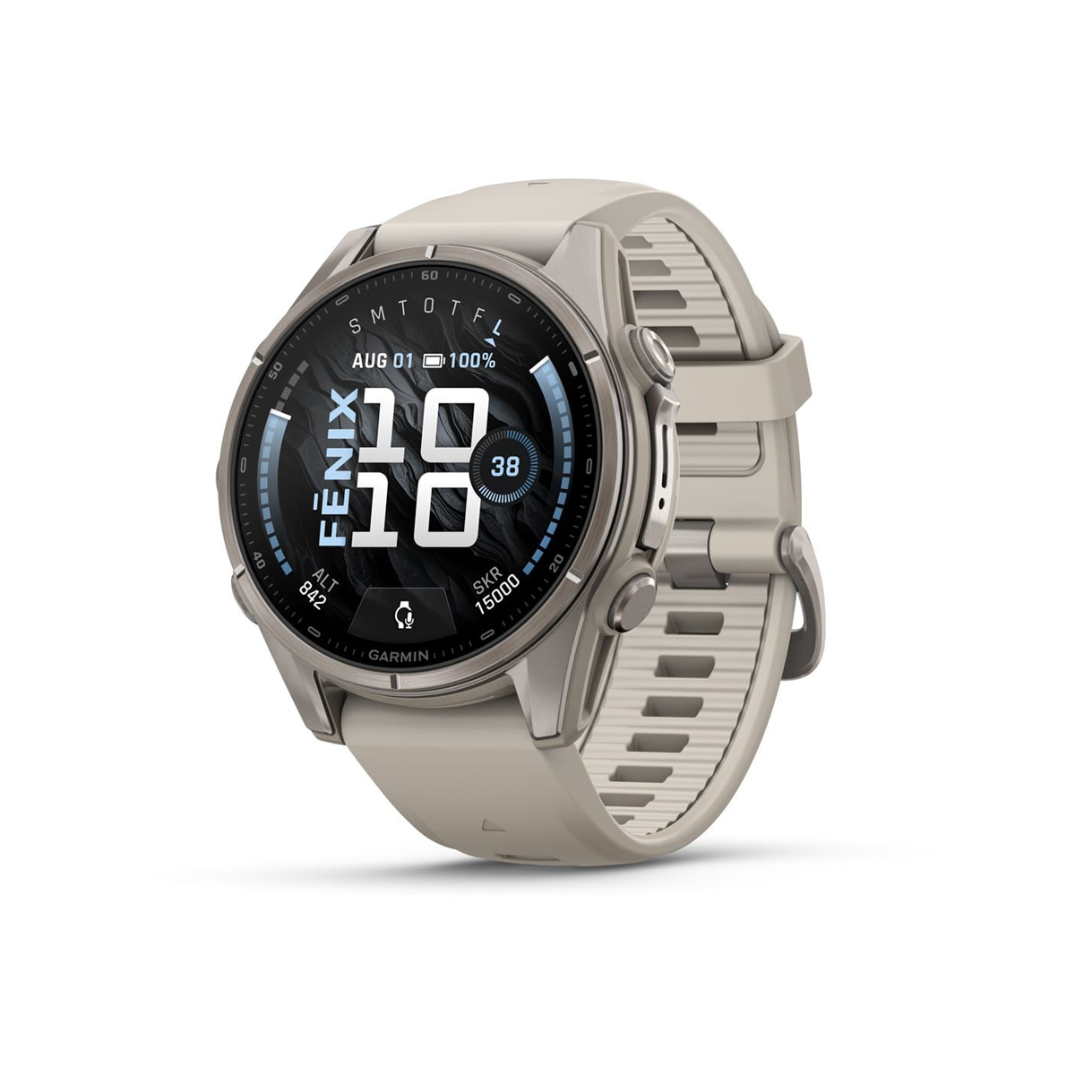 Garmin fēnix® 9 – 43mm - Titan med tåkegrå silikonrem