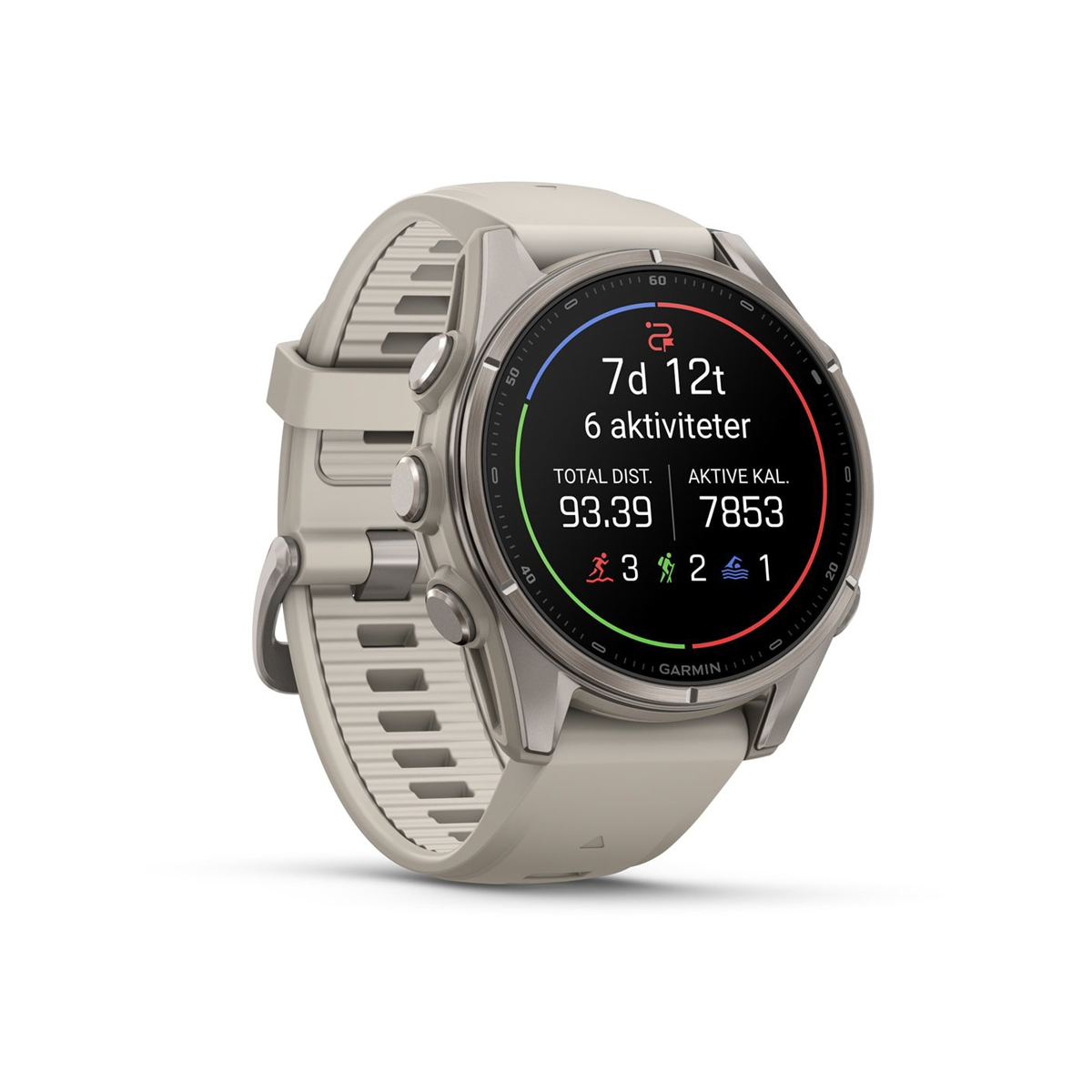 Garmin fēnix® 9 – 43mm - Titan med tåkegrå silikonrem - Image 3