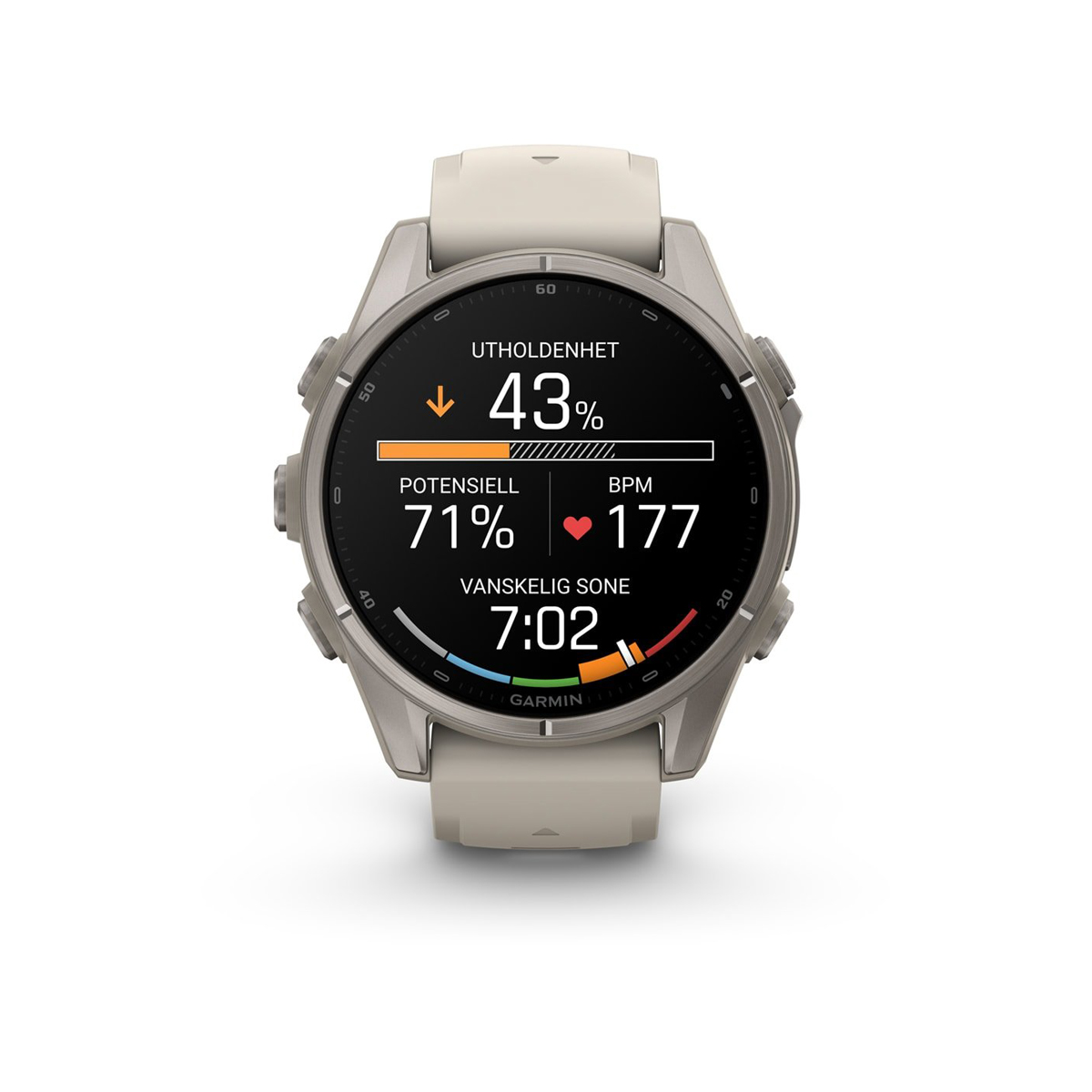 Garmin fēnix® 9 – 43mm - Titan med tåkegrå silikonrem - Image 4