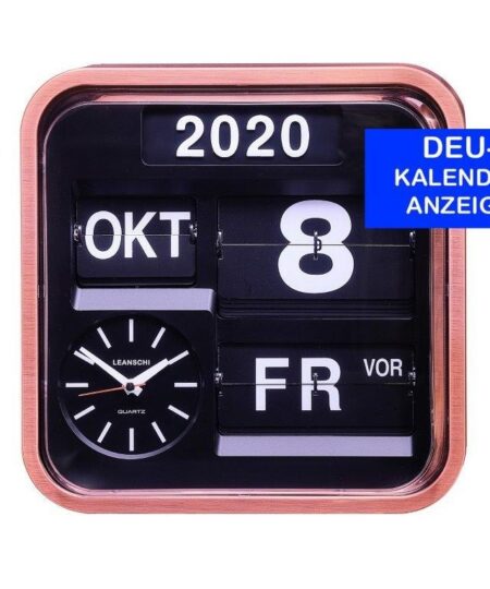 Leanschi Large, vintage-looking, full Annual Calendar and Wall-Clock with digital, flip-display (in German)